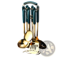 Stainless Steel Gold and Teal Kitchen Utensil Set