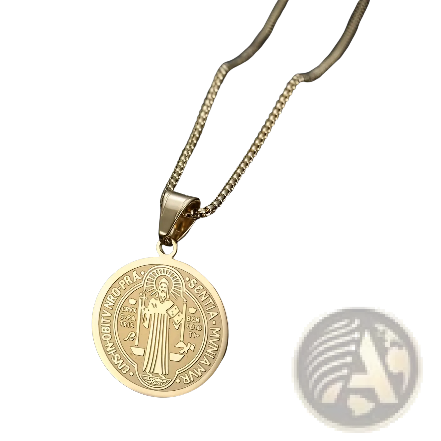 Stainless Steel Saint Benedict Medal Pendant Necklace