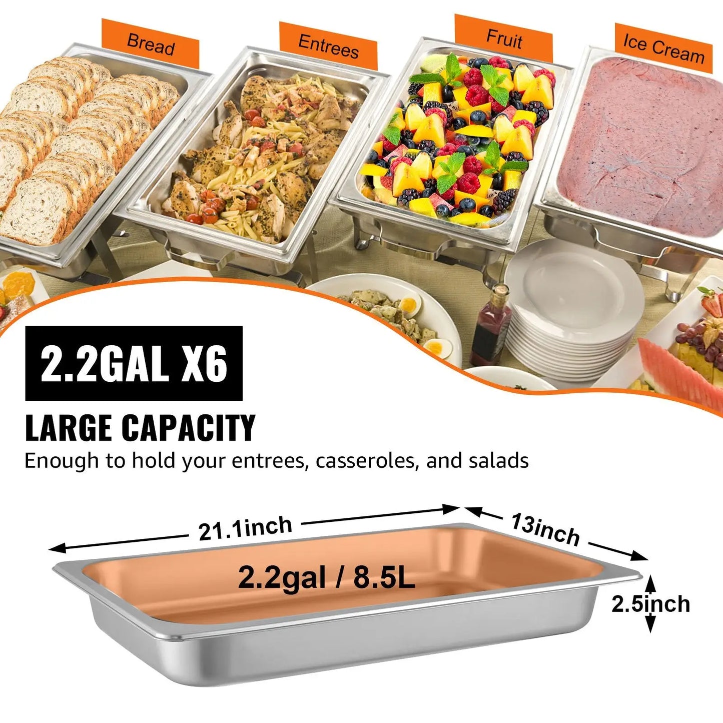 Stainless Steel Steam Table Pans 6 Pack Full Size 2.6 Deep