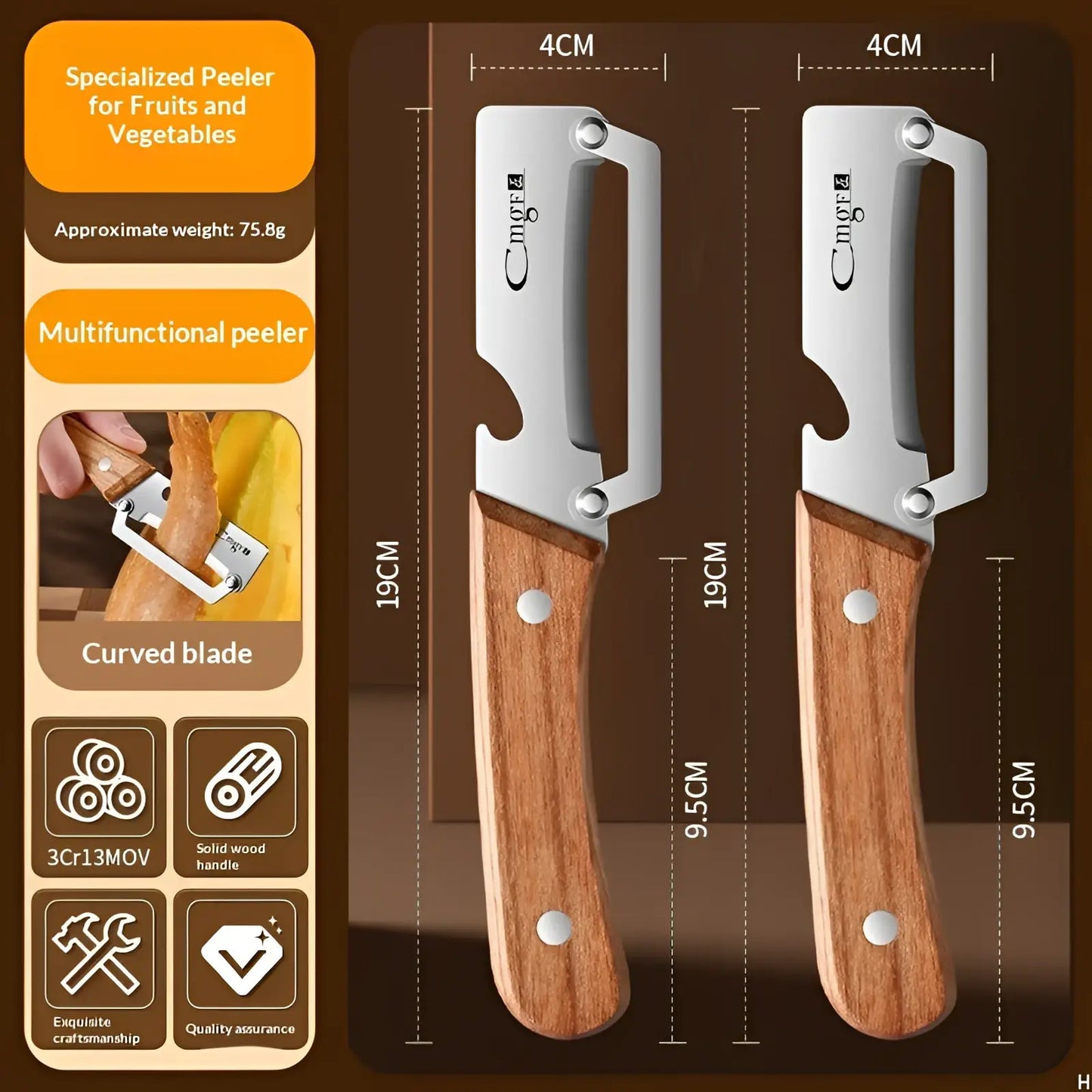 Stainless Steel Vegetable Peeler with Wood Handle 2pc
