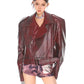 Glossy Burgundy Stand Collar Leather Moto Jacket