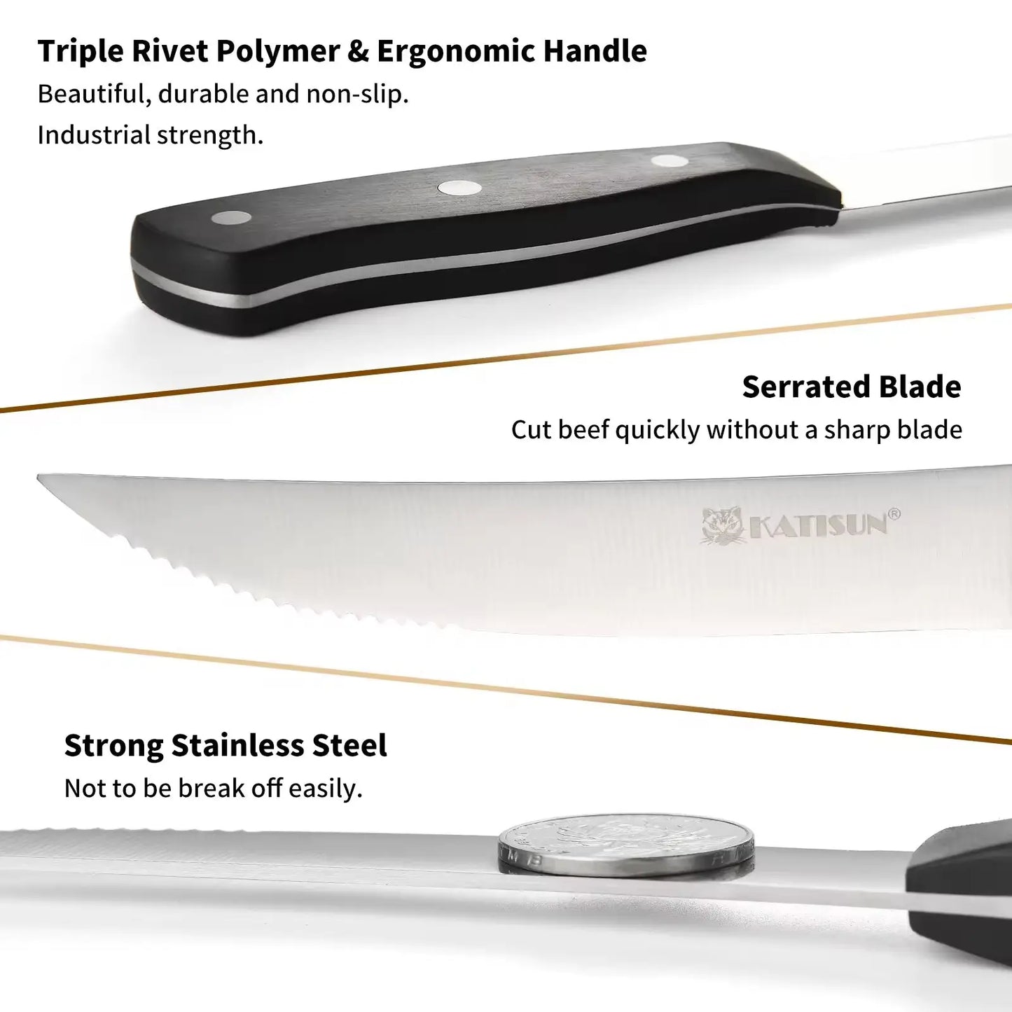 Steak Knife Set 8 Piece Carbon Steel Pom Handles