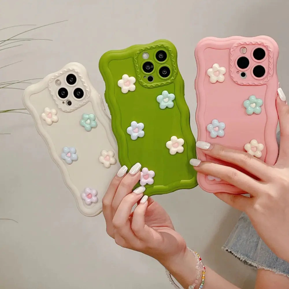 3d Pastel Floral Textured Silicone Phone Case