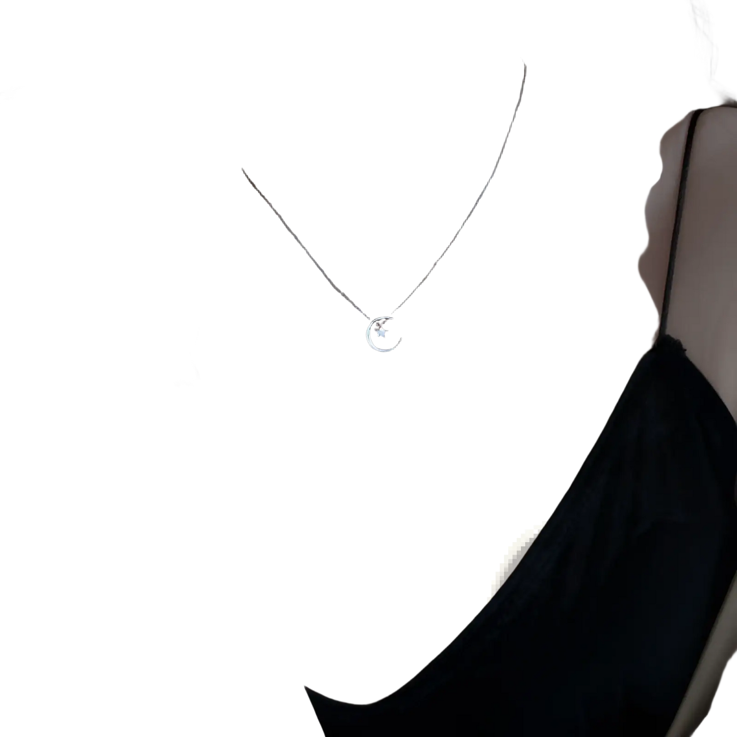 Sterling Silver Crescent Moon and Star Pendant Necklace