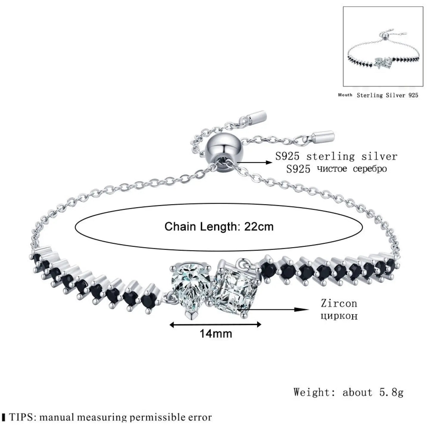 Sterling Silver Zircon Heart Pendant and Bracelet Set