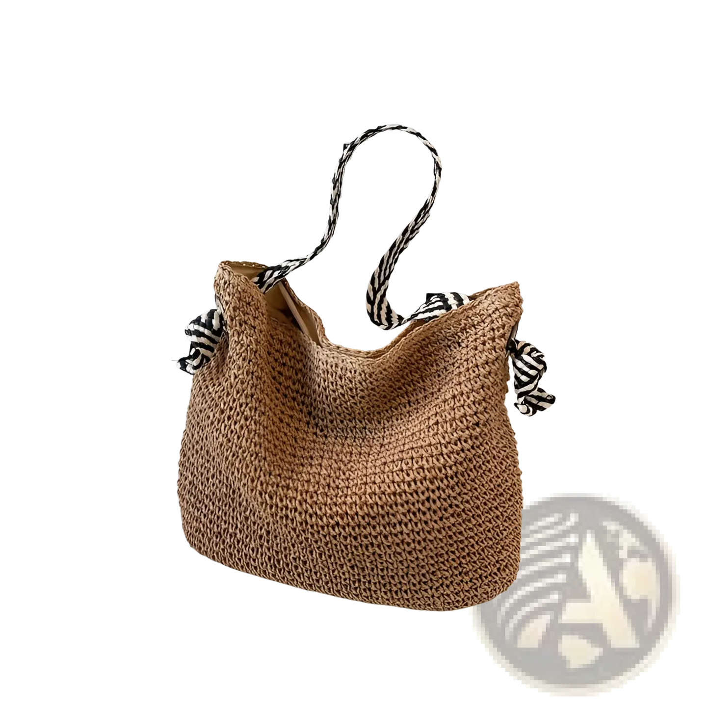 Straw Tote Bag with Striped Bow Handles
