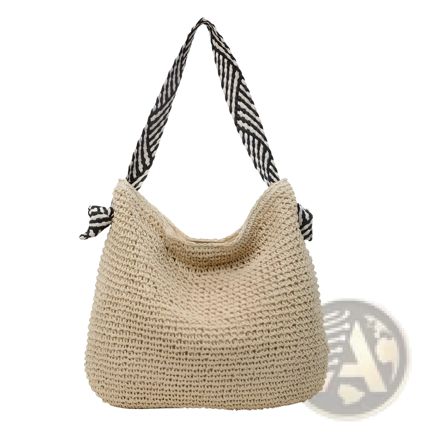 Straw Tote Bag with Striped Bow Handles