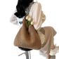 Straw Tote Bag with Striped Bow Handles