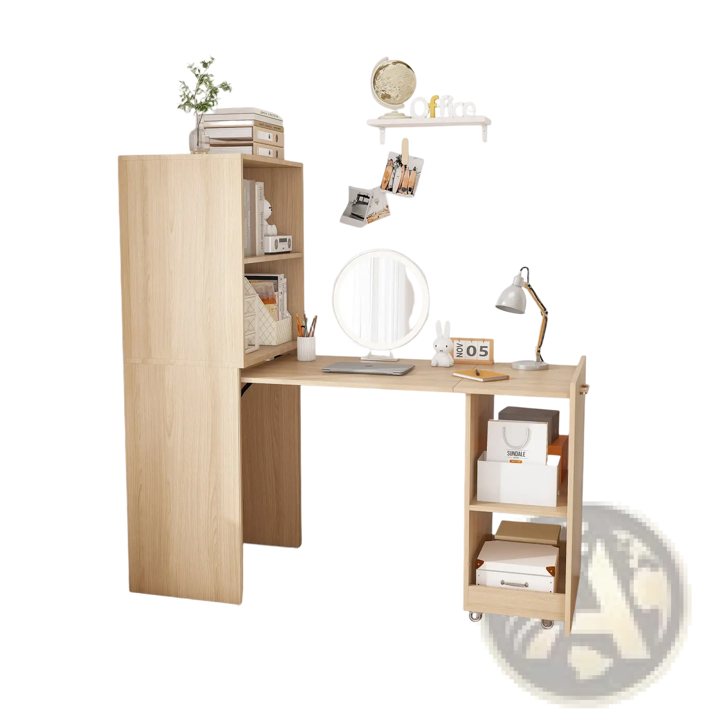 Stretchable Desk with Storage Shelves and Wheels