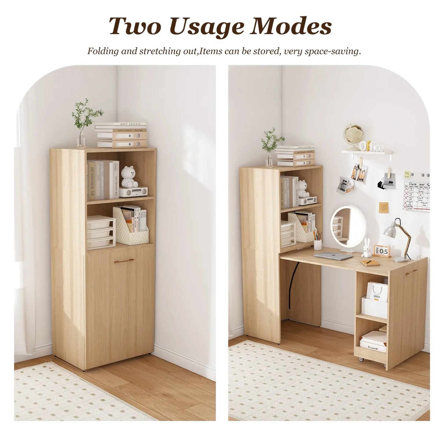 Stretchable Desk with Storage Shelves and Wheels