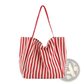 Striped Canvas Tote Bag High Capacity Shoulder Bag