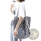 Striped Canvas Tote Bag High Capacity Shoulder Bag