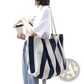 Striped Canvas Tote Bag High Capacity Shoulder Bag