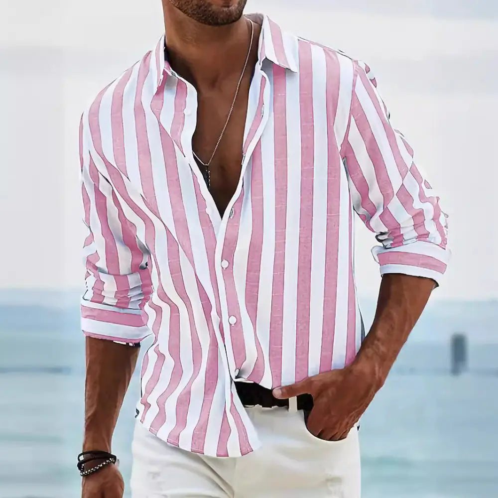 Men's Loose Fit Vertical Striped Long Sleeve Casual Shirt