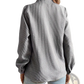 Striped Ruffle Stand Collar Textured Blouse
