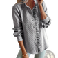 Striped Ruffle Stand Collar Textured Blouse