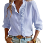Striped Ruffle Stand Collar Textured Blouse