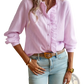 Striped Ruffle Stand Collar Textured Blouse
