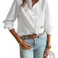 Striped Ruffle Stand Collar Textured Blouse
