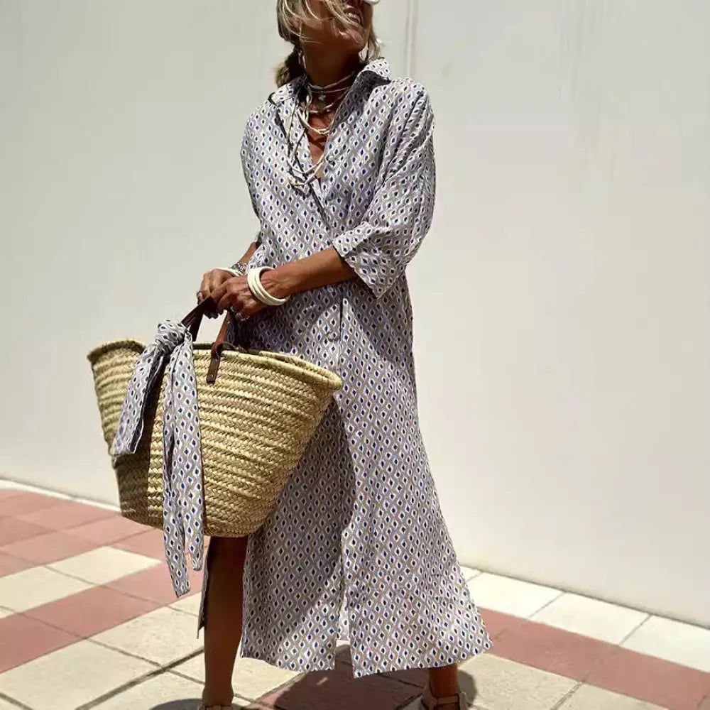 Striped Linen Belted Lapel Shirt Dress