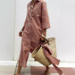 Striped Linen Belted Lapel Shirt Dress