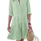 Striped Tiered Ruffle Shirt Dress with Lapel Collar