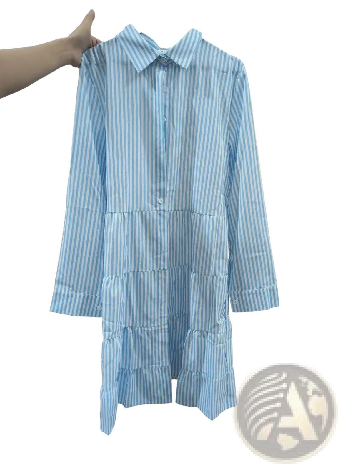 Striped Tiered Ruffle Shirt Dress with Lapel Collar