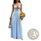 Striped v Neck Tie Back Summer Maxi Dress