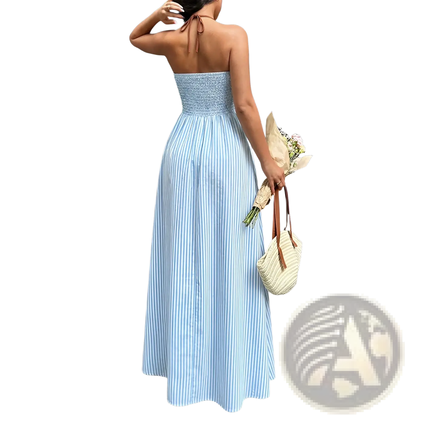 Striped v Neck Tie Back Summer Maxi Dress