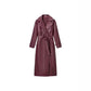 Burgundy Belted Faux Leather Trench Jacket
