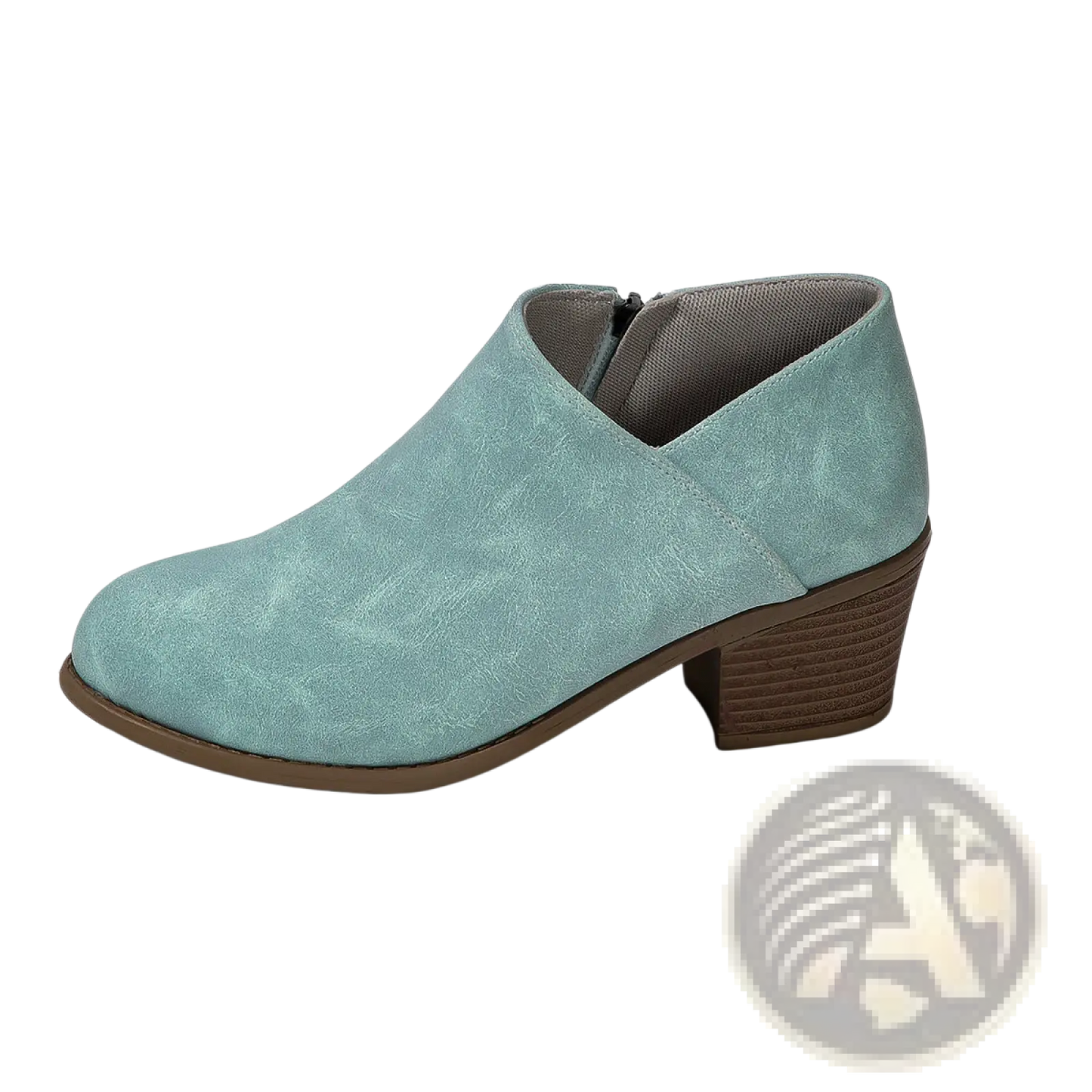 Suede Ankle Boots with Chunky Heel and Side Zipper