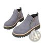 Suede Ankle Boots with Side Zipper and Chunky Sole