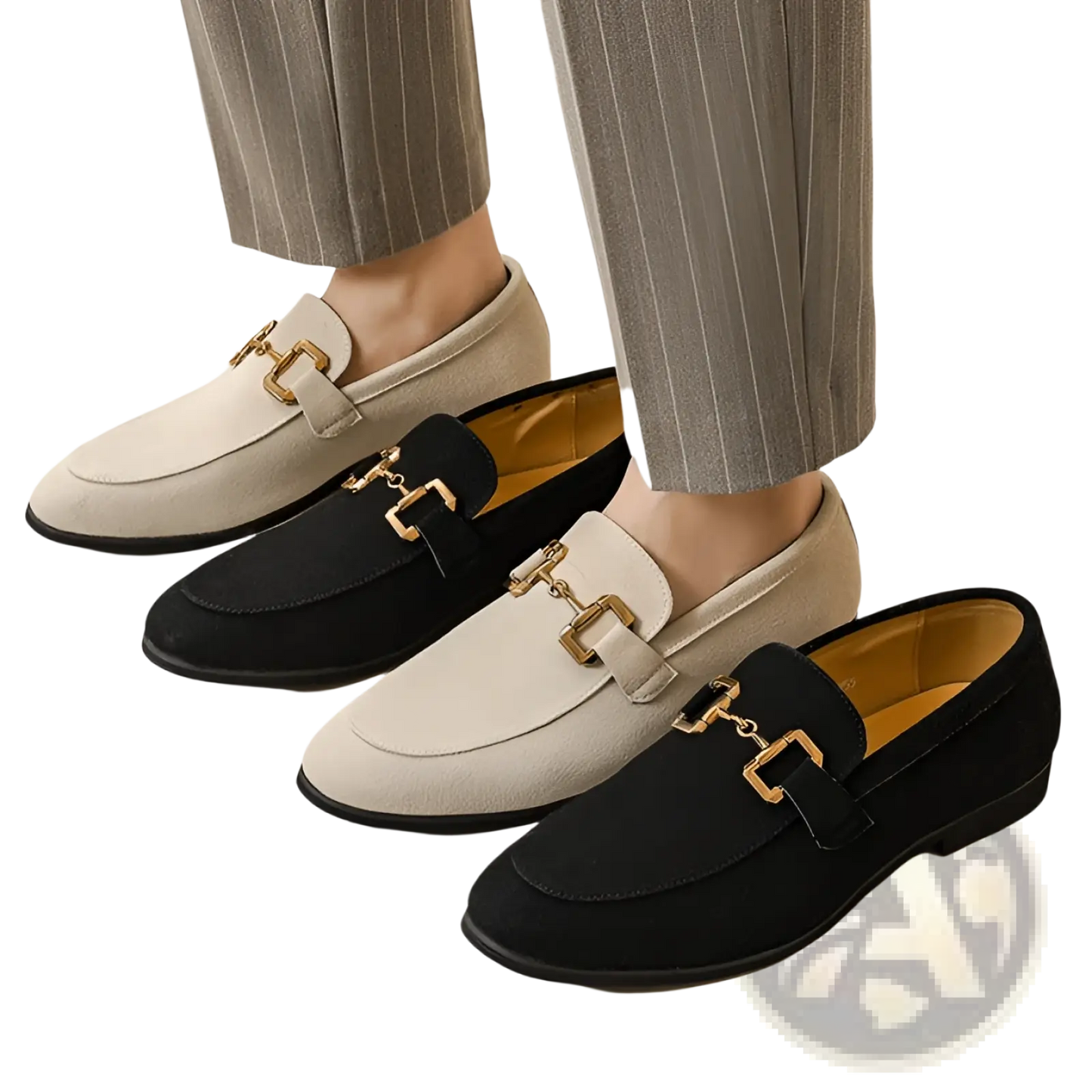 Suede Buckle Loafers for Men in Black and Khaki
