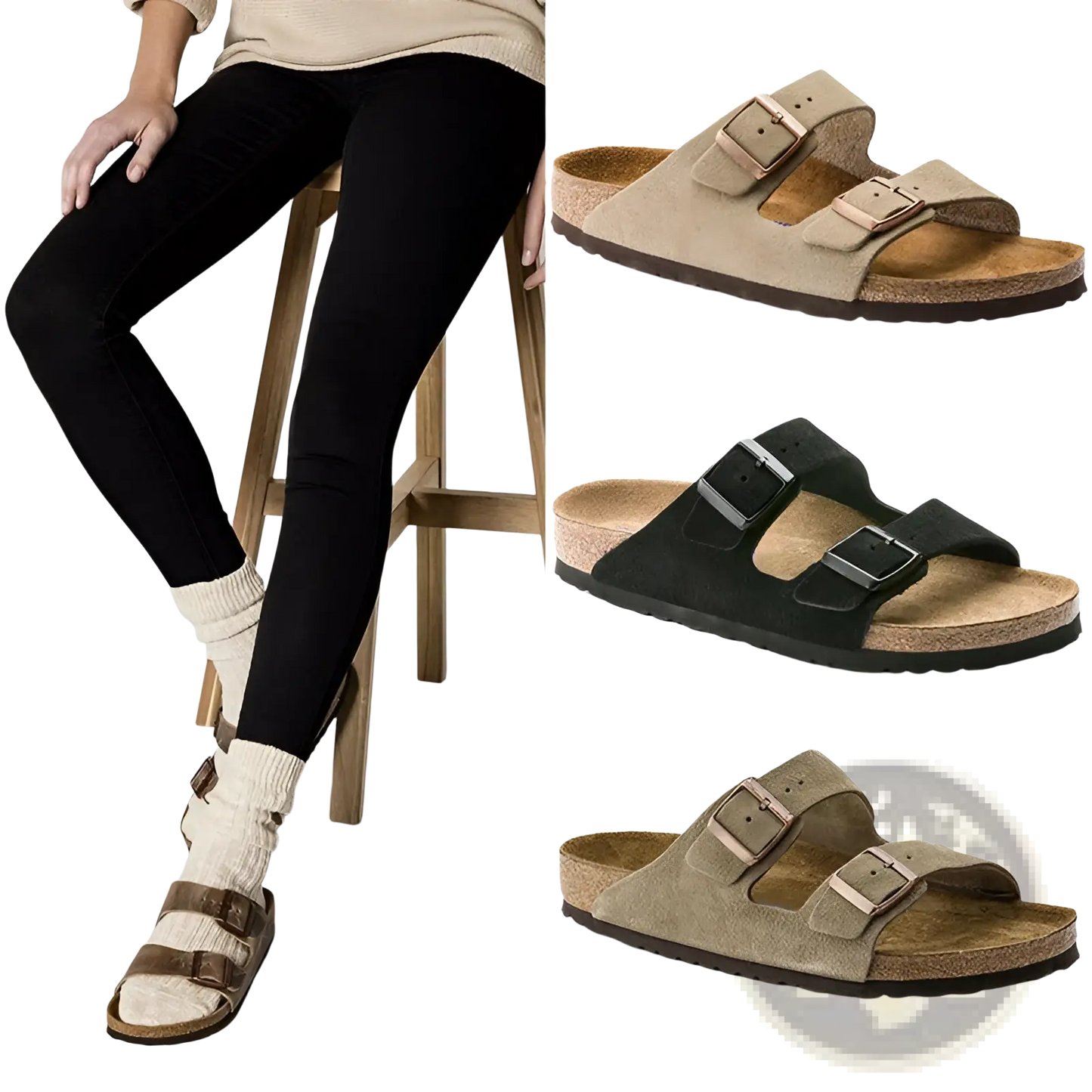 Suede Cork Footbed Sandals with Adjustable Buckles