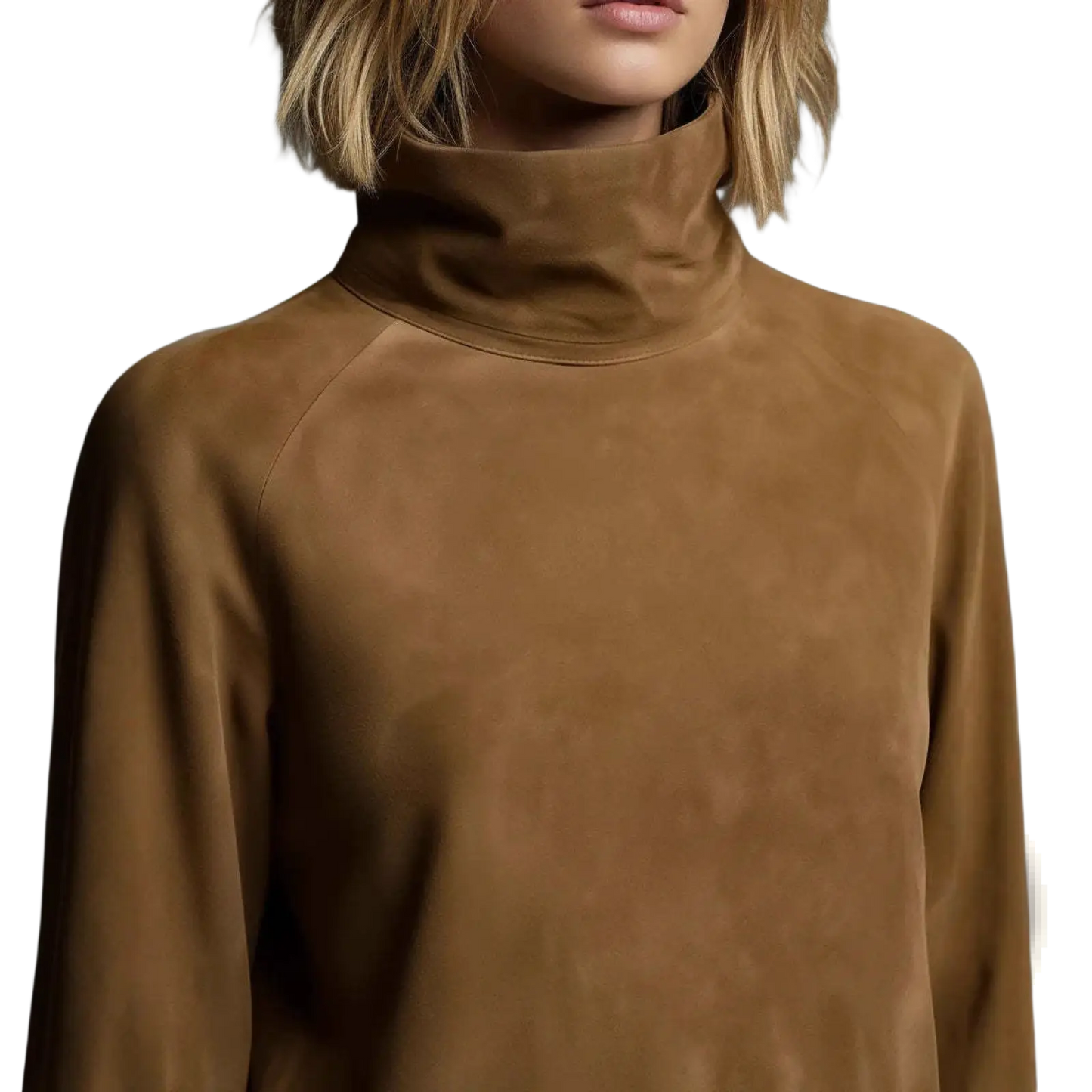 Suede Turtleneck Cargo Mini Dress with Long Sleeves