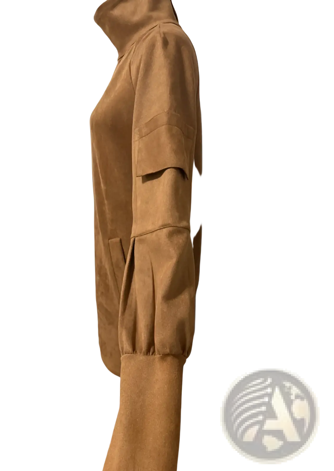 Suede Turtleneck Cargo Mini Dress with Long Sleeves