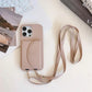 Litchi Leather Card Holder Phone Case with Lanyard