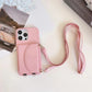 Litchi Leather Card Holder Phone Case with Lanyard