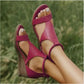 Women's Leather and Suede T-strap Summer Wedge Sandals