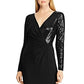 Lauren Ralph Lauren Women's Black Sequined Long Sleeve Surplice Neckline Full-Length Evening Dress Size 12
