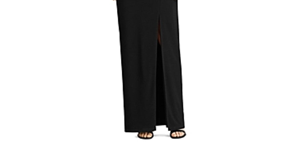 Lauren Ralph Lauren Women's Black Sequined Long Sleeve Surplice Neckline Full-Length Evening Dress Size 12