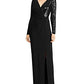 Lauren Ralph Lauren Women's Black Sequined Long Sleeve Surplice Neckline Full-Length Evening Dress Size 12