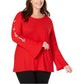 INC International Concepts Women's Embellished Sleeve Top -Red Size Petite S