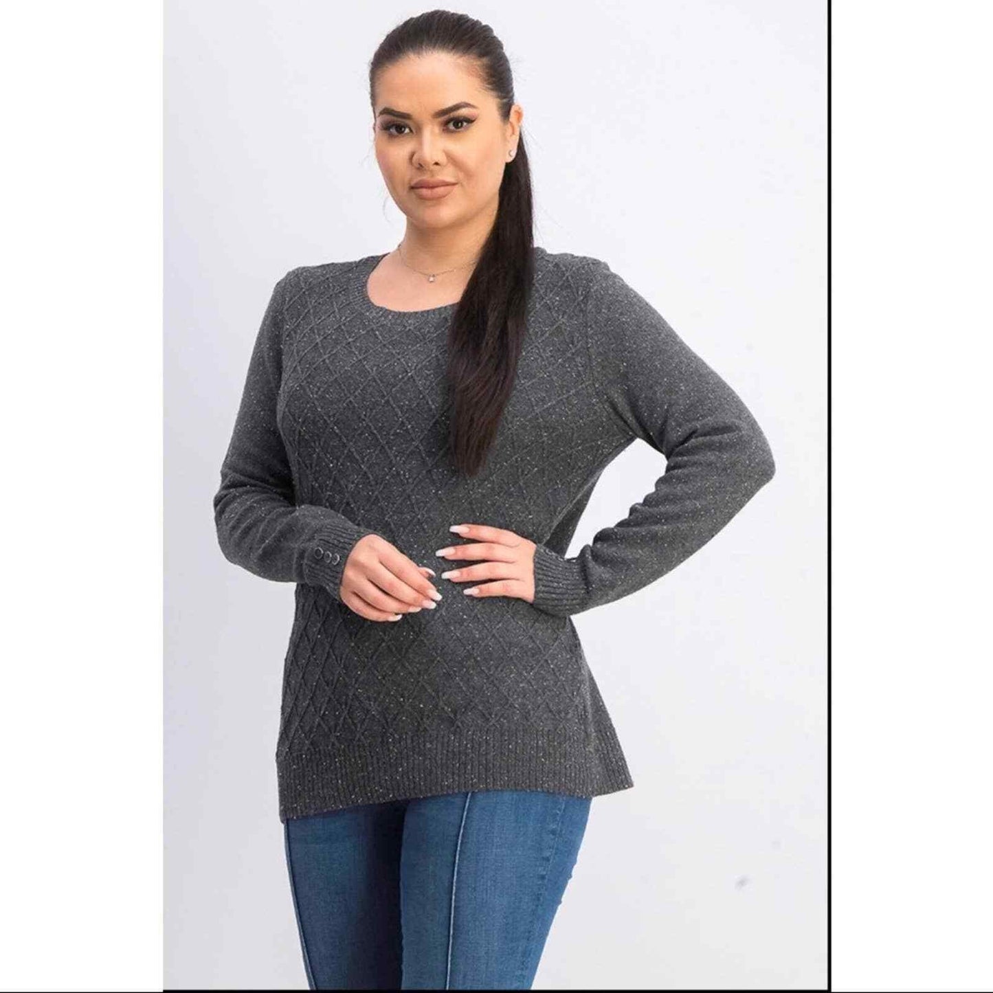 Karen Scott Women's Nep Dimond Cable Crew Sweater  Black Size Small