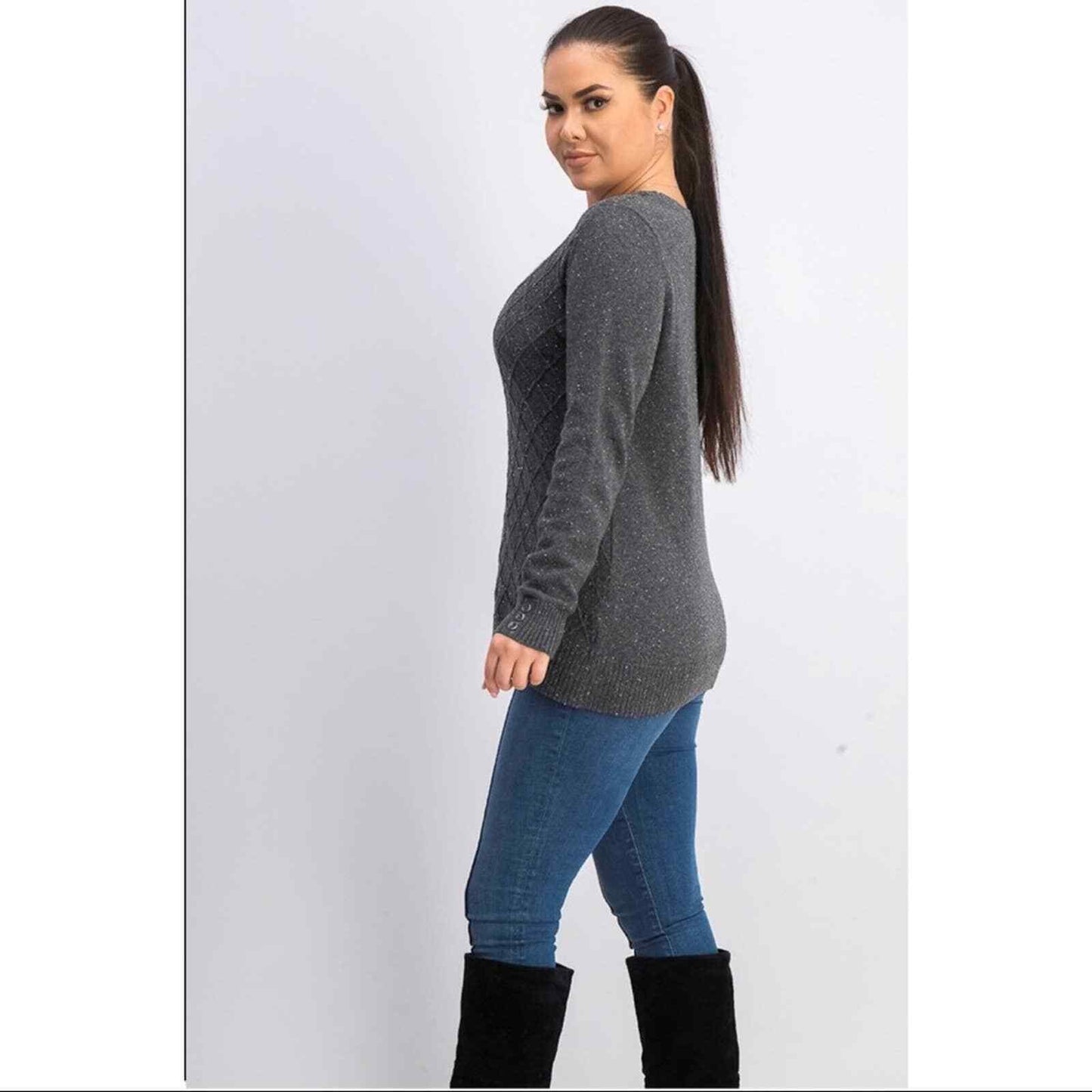 Karen Scott Women's Nep Dimond Cable Crew Sweater  Black Size Small