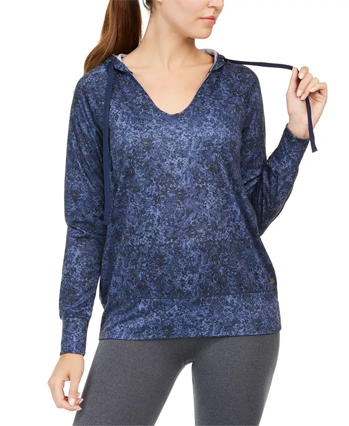 Ideology Women's Python Printed V-Neck Hoodie Navy Size Small