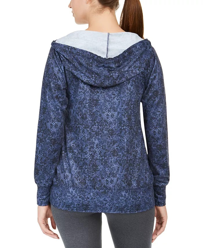 Ideology Women's Python Printed V-Neck Hoodie Navy Size Small
