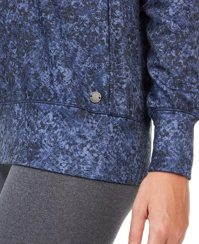 Ideology Women's Python Printed V-Neck Hoodie Navy Size Small