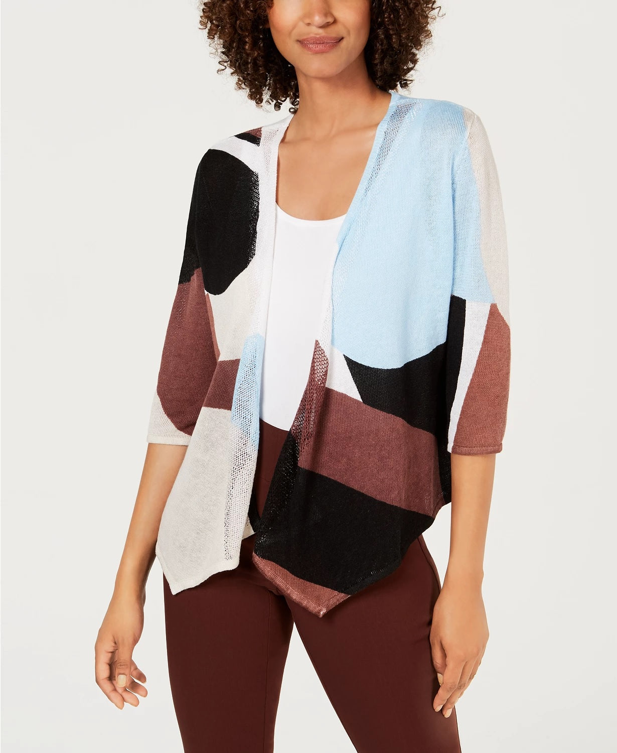 Alfani Women's Colorblocked Open-Front Cardigan Navy Size X-Large