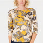 Charter Club Women's Pima Cotton Button Shoulder Print Top Yellow Size Petiter S/M